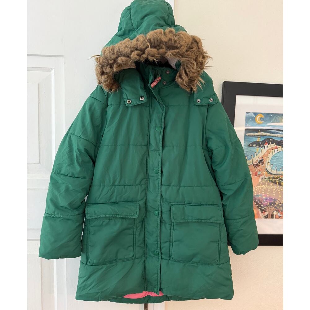 Mini Boden Green Longline Padded Coat / parka sherpa lined snow size 9/10